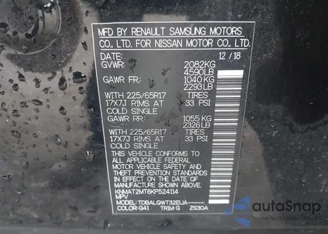 2019 Nissan Rogue Sv z USA, uszkodzony, nr VIN KNMAT2MT6KP524114